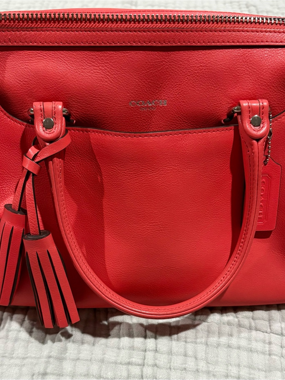 Coach Coral Leather Tote with Tassel Charm